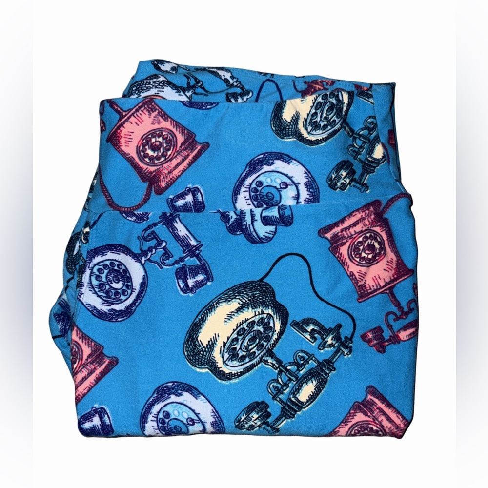 LuLaRoe Retro Telephone Print Leggings Blue Red Novelty Y2K